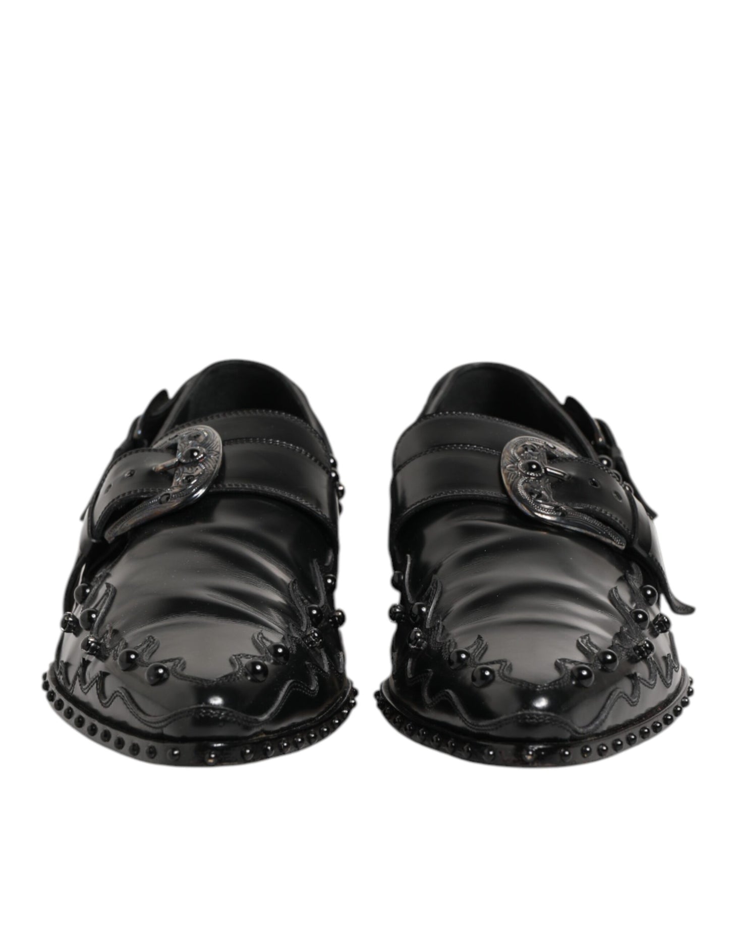 Dolce &amp; Gabbana – Schwarze Monkstrap-Schuhe mit Verzierung
