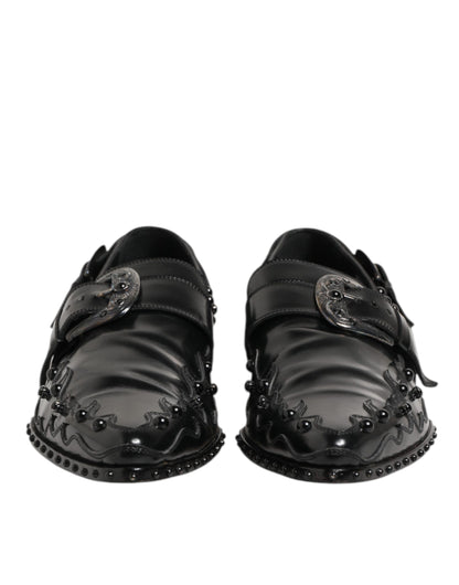 Dolce &amp; Gabbana – Schwarze Monkstrap-Schuhe mit Verzierung