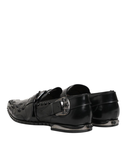 Dolce &amp; Gabbana – Schwarze Monkstrap-Schuhe mit Verzierung
