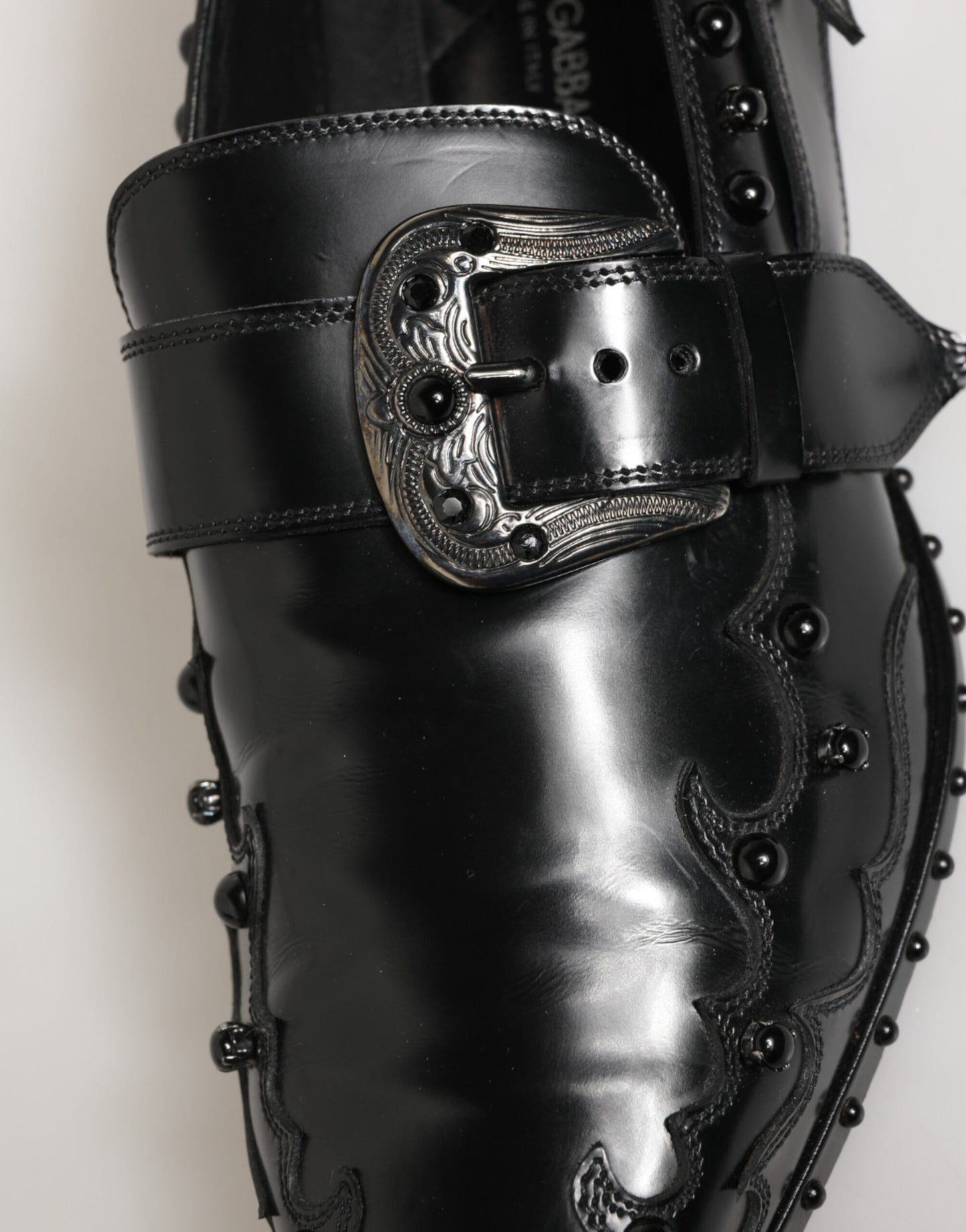 Dolce &amp; Gabbana – Schwarze Monkstrap-Schuhe mit Verzierung