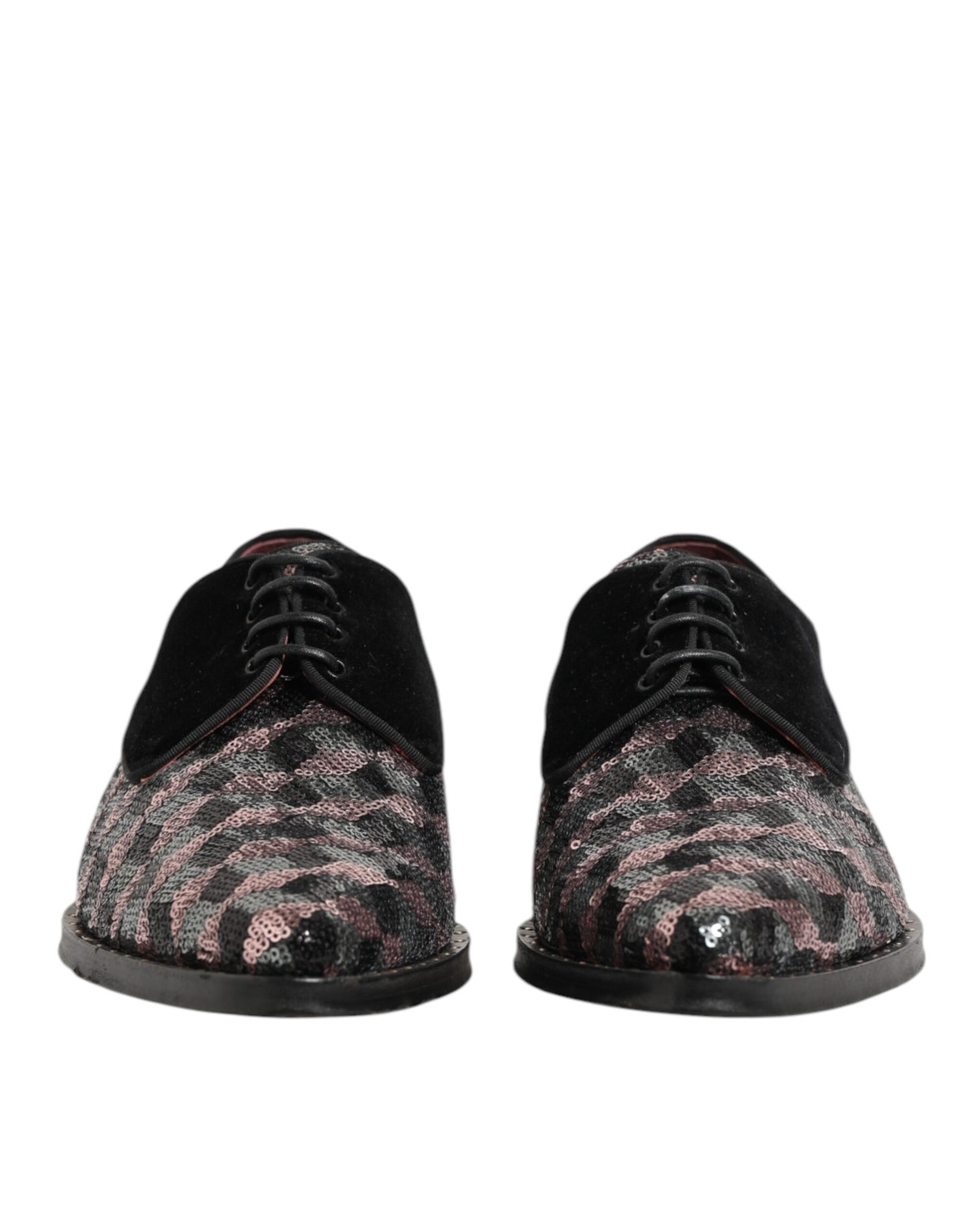 Dolce &amp; Gabbana – Derby-Schuhe aus schwarzem Samt mit mehrfarbigen Pailletten für Herren
