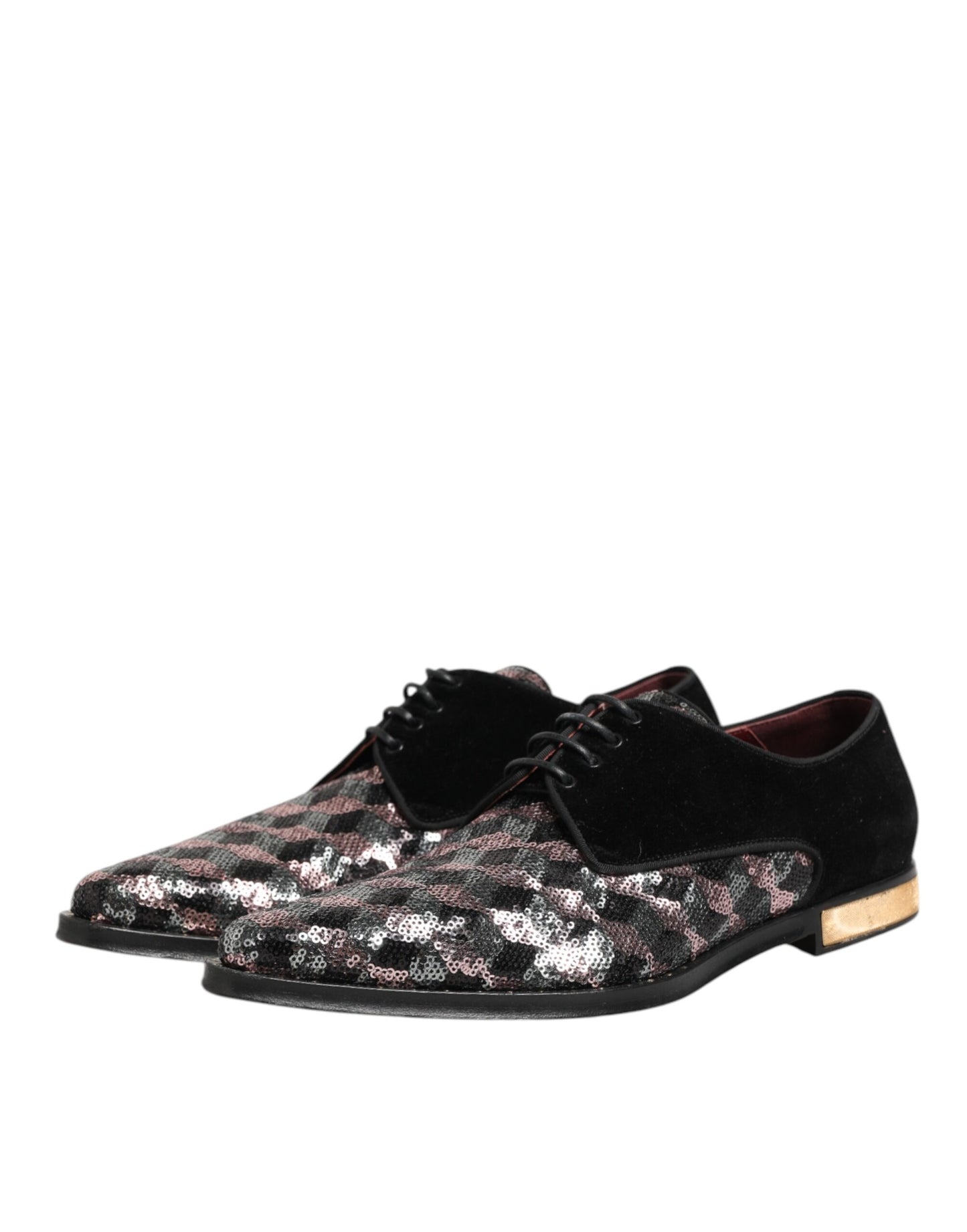 Dolce &amp; Gabbana – Derby-Schuhe aus schwarzem Samt mit mehrfarbigen Pailletten für Herren