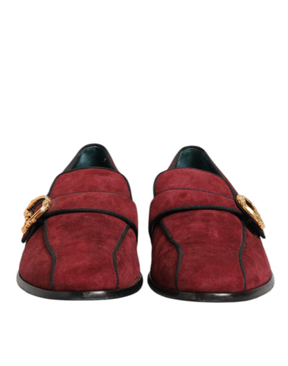 Dolce &amp; Gabbana – Bordeauxfarbene Loafer aus Wildleder mit Logo, formelle Abendschuhe