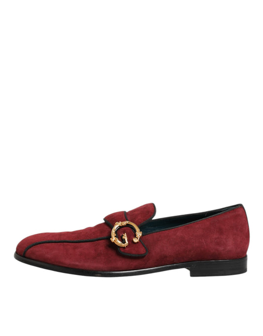 Dolce &amp; Gabbana – Bordeauxfarbene Loafer aus Wildleder mit Logo, formelle Abendschuhe