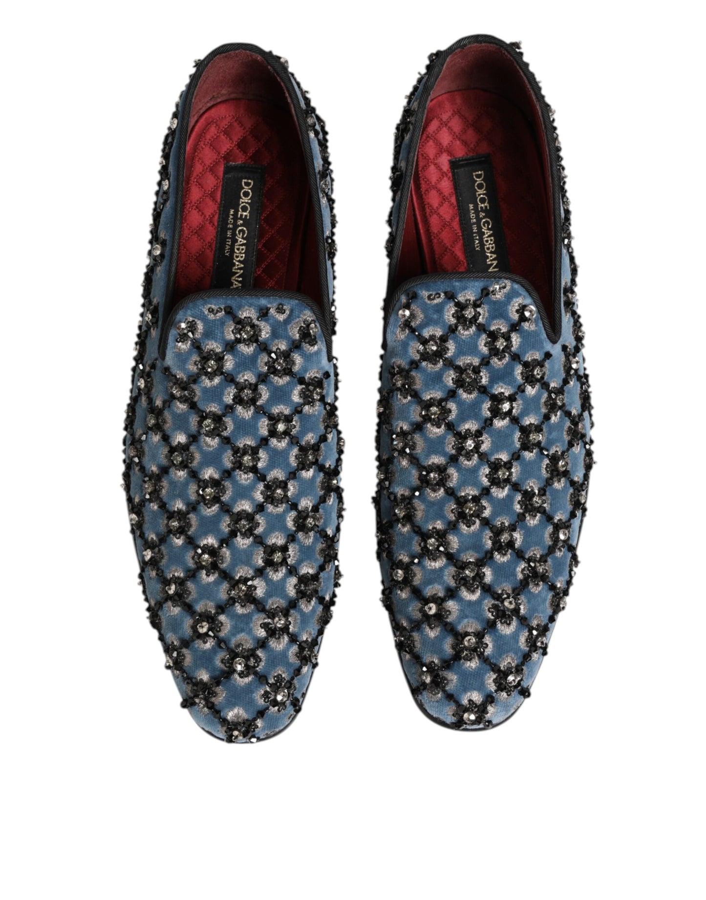 Dolce &amp; Gabbana – Blauer Samt-Loafer mit Kristallverzierung Herren Schuhe