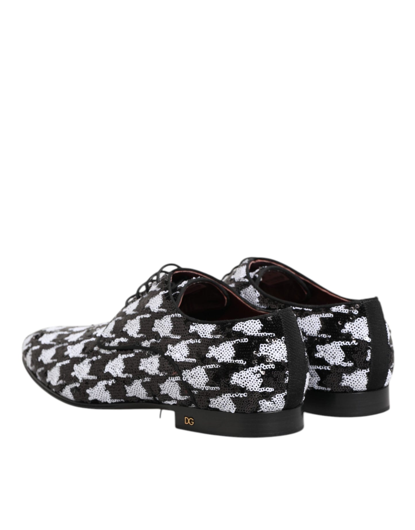 Dolce &amp; Gabbana Kleid Schwarz Weiß Pailletten Schnür-Derby-Schuhe
