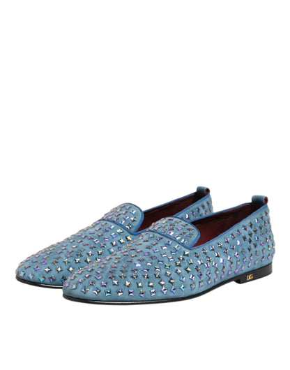 Dolce & Gabbana Blue Suede Studded Dress Men Loafers Shoes