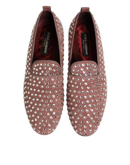 Dolce & Gabbana Pink Suede Crystals Loafers Men Dress Shoes