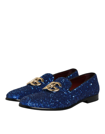 Dolce &amp; Gabbana – Blaue Loafer mit Pailletten – Formelle Kleidung – Herrenschuhe