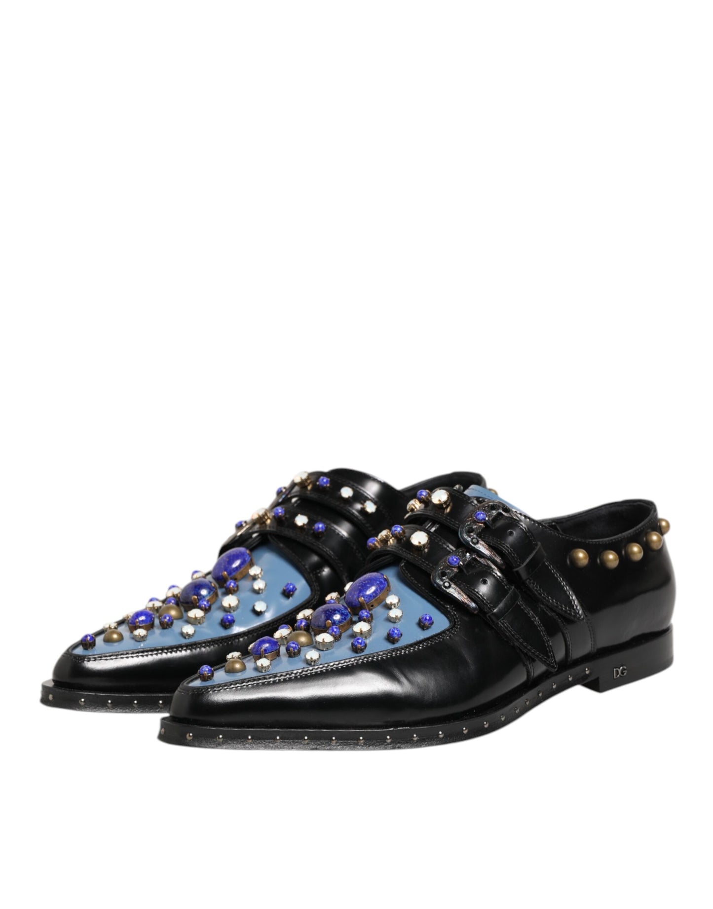 Dolce &amp; Gabbana – Schwarz-blaue, verzierte MONKSTRAP-Abendschuhe