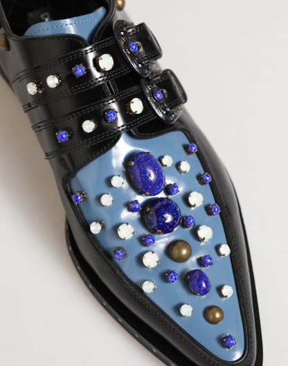 Dolce &amp; Gabbana – Schwarz-blaue, verzierte MONKSTRAP-Abendschuhe