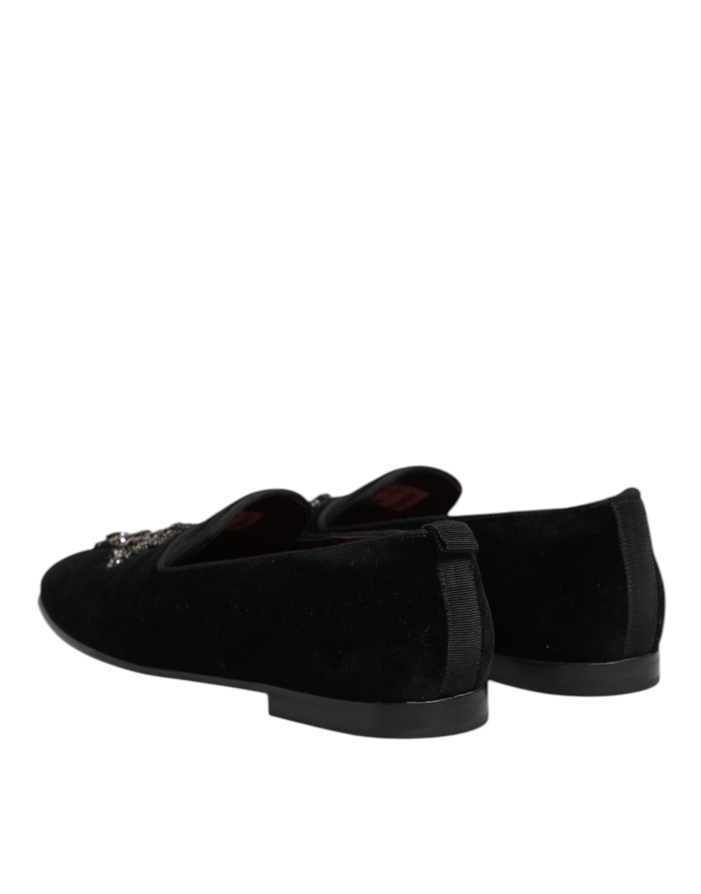 Dolce & Gabbana Black Cross Embellished Slip On Loafers Dress Shoes