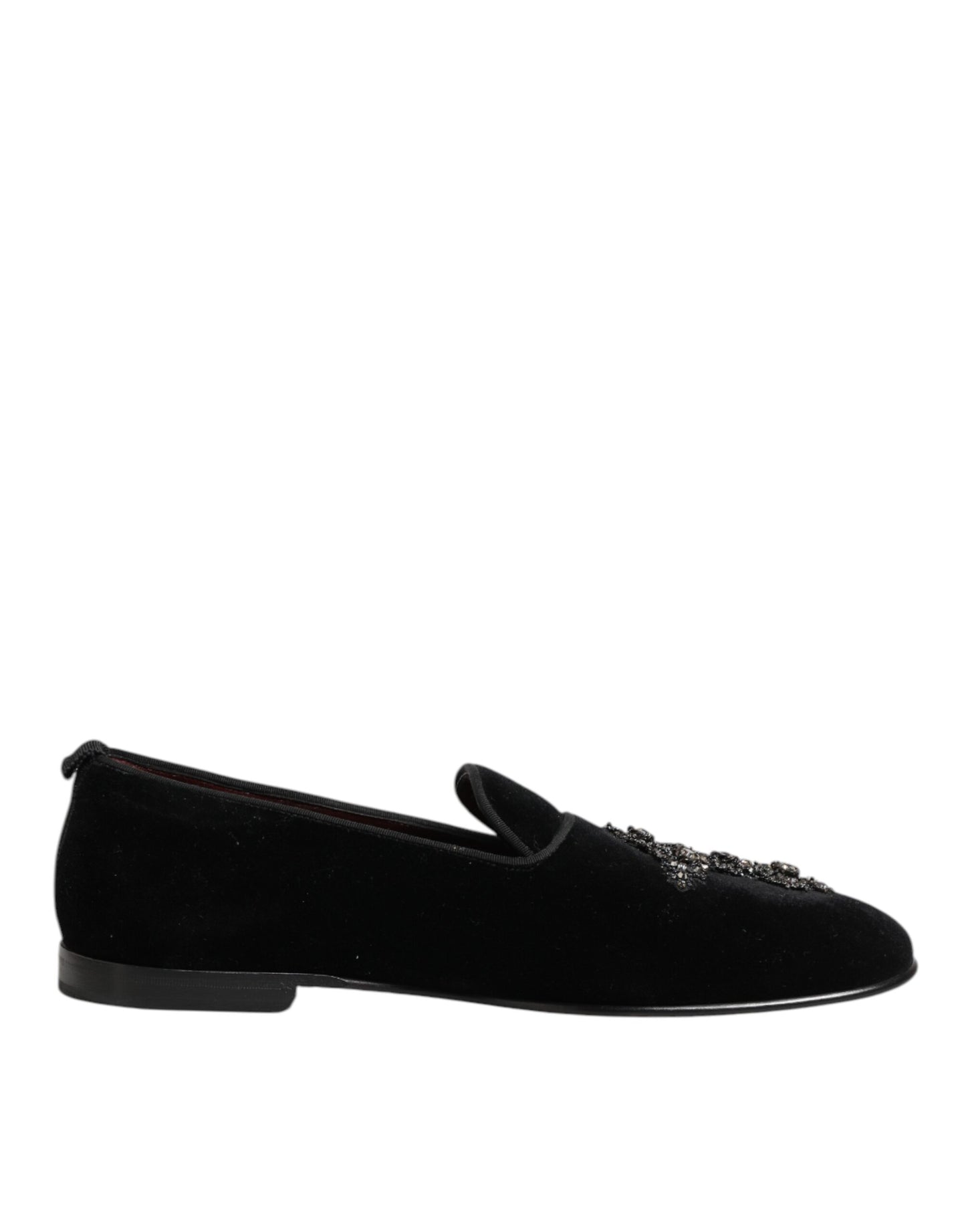 Dolce & Gabbana Black Cross Embellished Slip On Loafers Dress Shoes