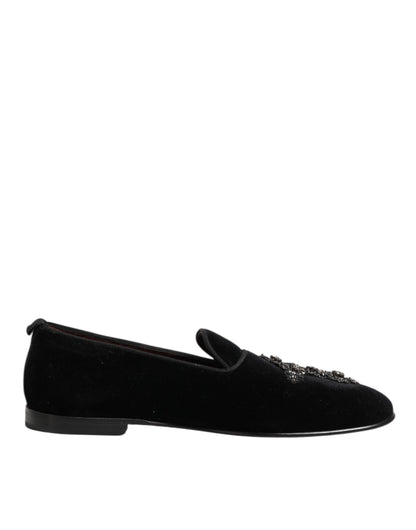 Dolce & Gabbana Black Cross Embellished Slip On Loafers Dress Shoes