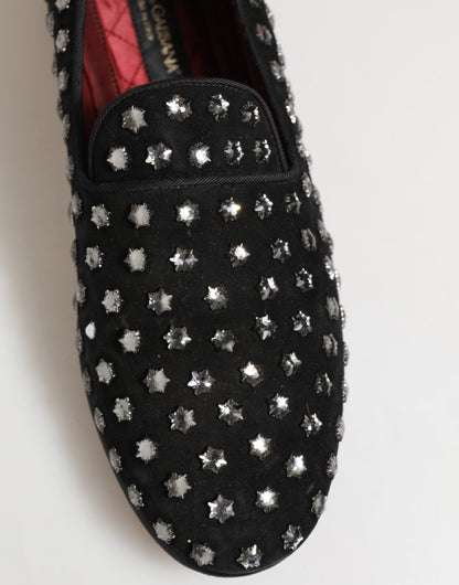 Dolce & Gabbana Black Crystal Embellished Loafers Dress Shoes