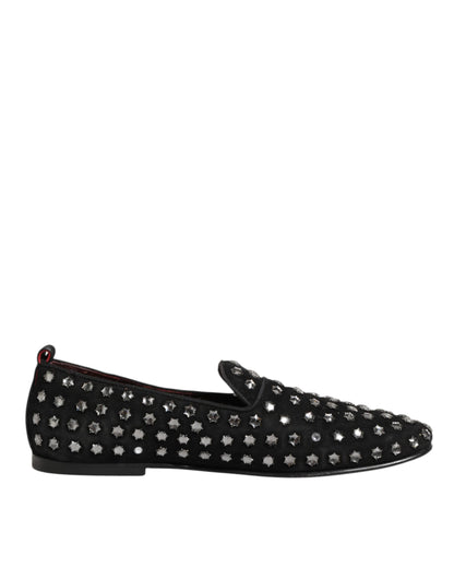Dolce & Gabbana Black Crystal Embellished Loafers Dress Shoes