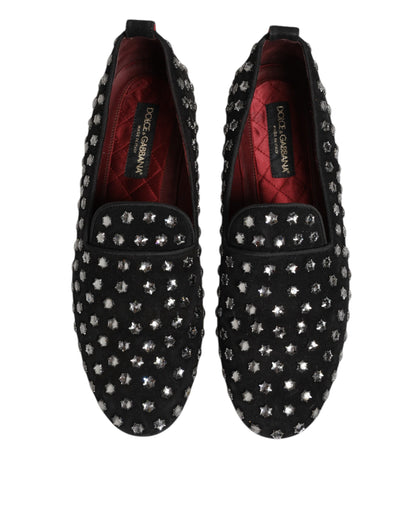 Dolce & Gabbana Black Crystal Embellished Loafers Dress Shoes