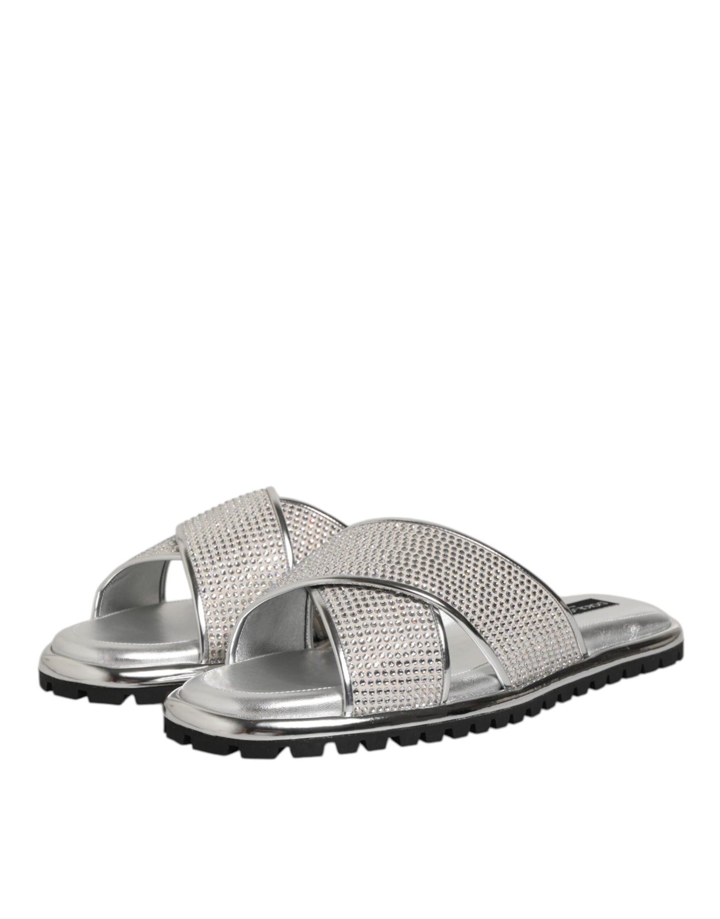 Dolce &amp; Gabbana Silber Strass Slides Flats Hausschuhe Schuhe