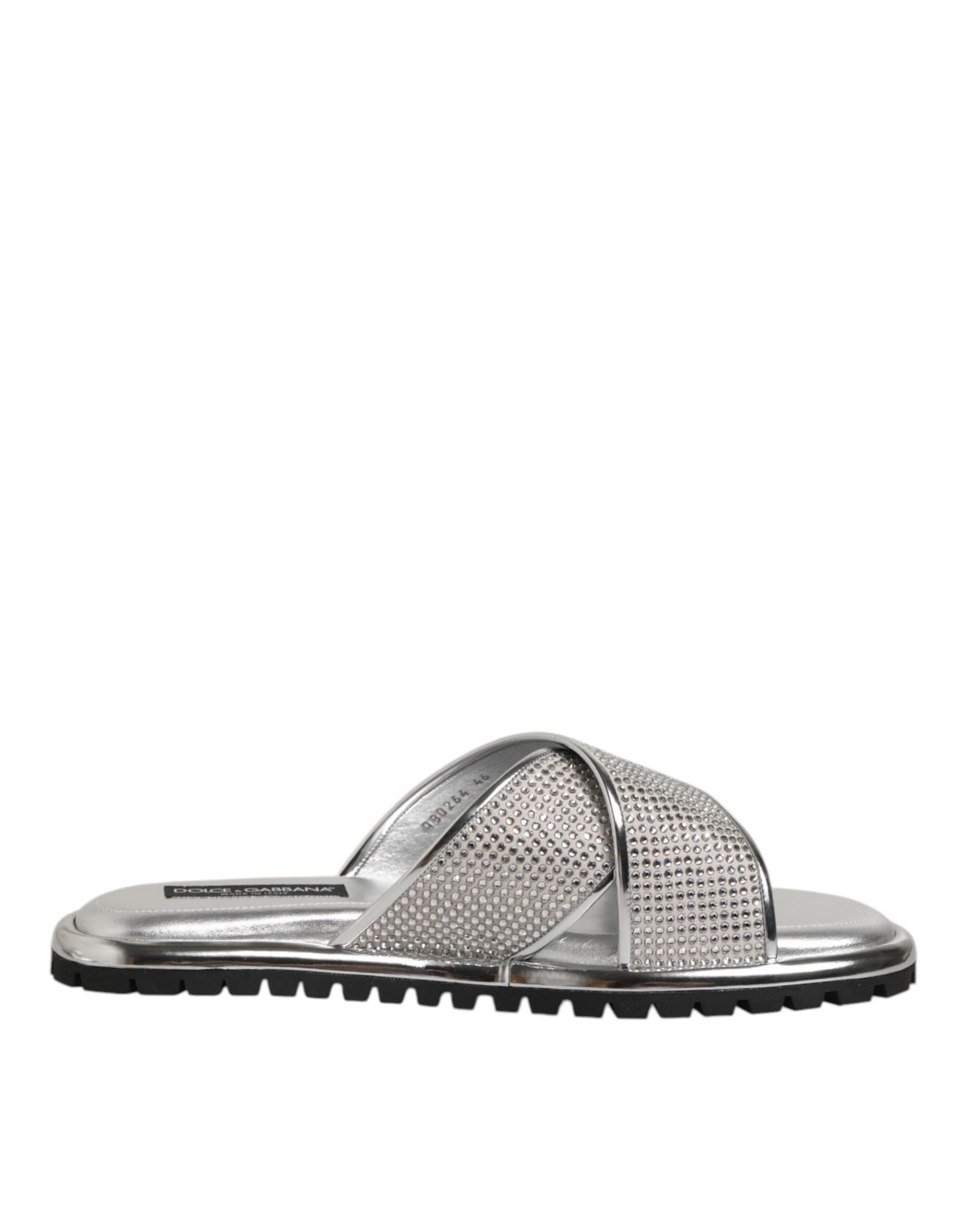 Dolce &amp; Gabbana Silber Strass Slides Flats Hausschuhe Schuhe