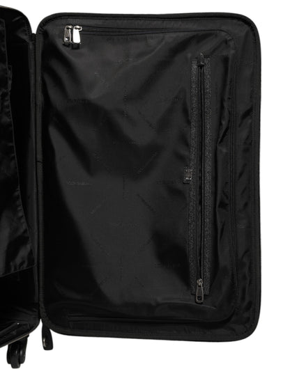 Dolce & Gabbana Gray Leather Logo Plaque Trolley Travel Wheel Men Suitcase Bag