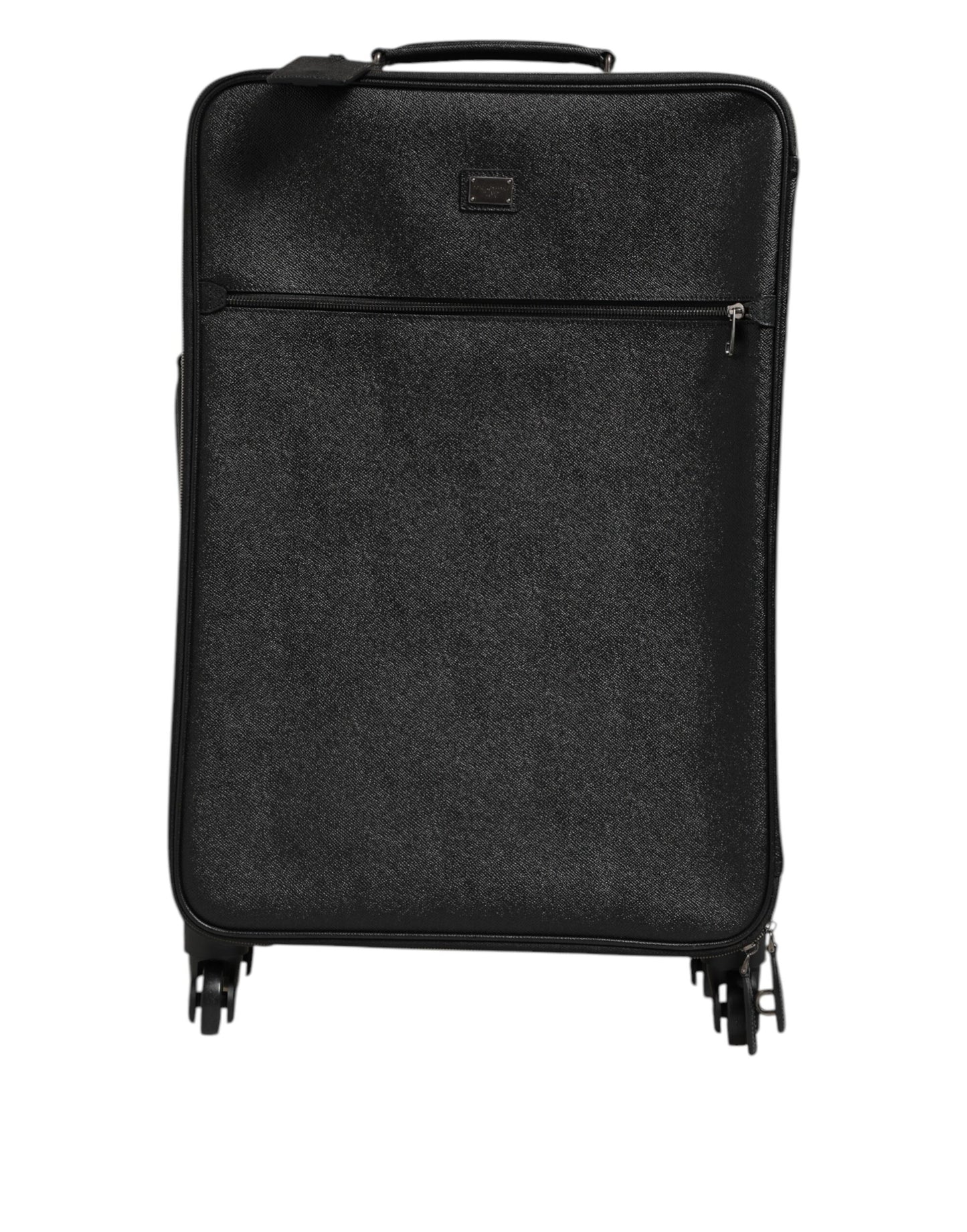 Dolce & Gabbana Gray Leather Logo Plaque Trolley Travel Wheel Men Suitcase Bag