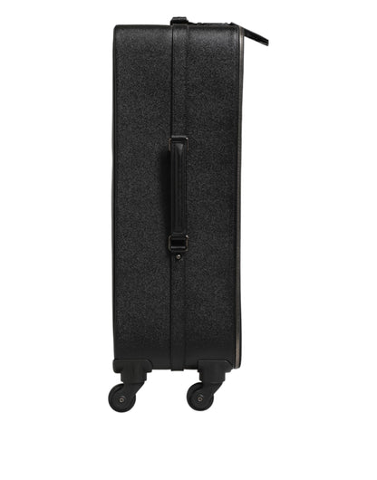 Dolce & Gabbana Gray Leather Logo Plaque Trolley Travel Wheel Men Suitcase Bag