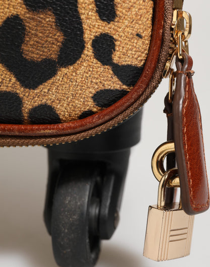 Dolce &amp; Gabbana – Trolley-Reisetasche aus Leder mit Rädern in Braun mit Leopardenmuster