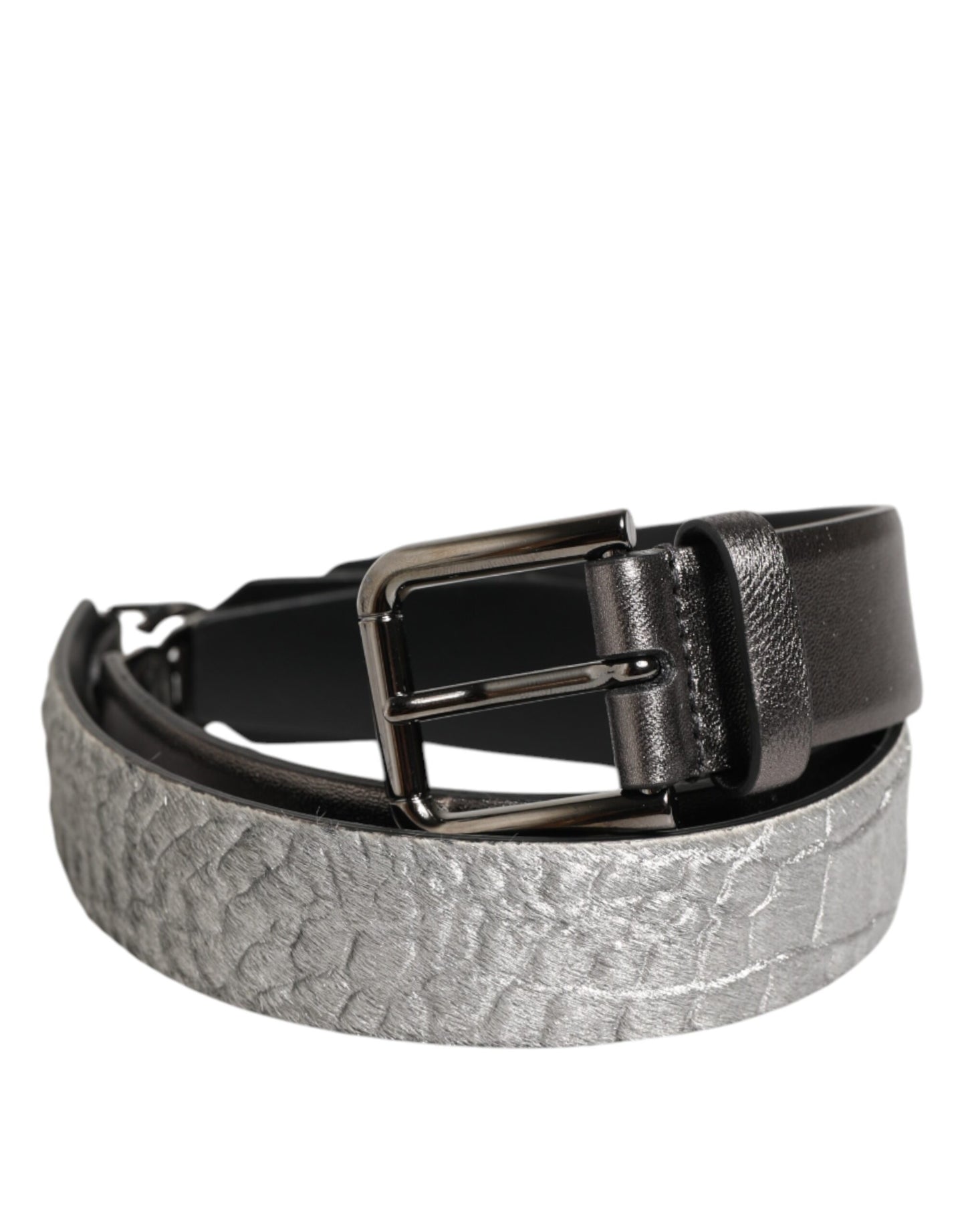 Dolce &amp; Gabbana Herrengürtel aus Leder mit genarbter Struktur, schwarz/silber