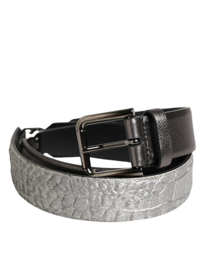 Dolce &amp; Gabbana Herrengürtel aus Leder mit genarbter Struktur, schwarz/silber