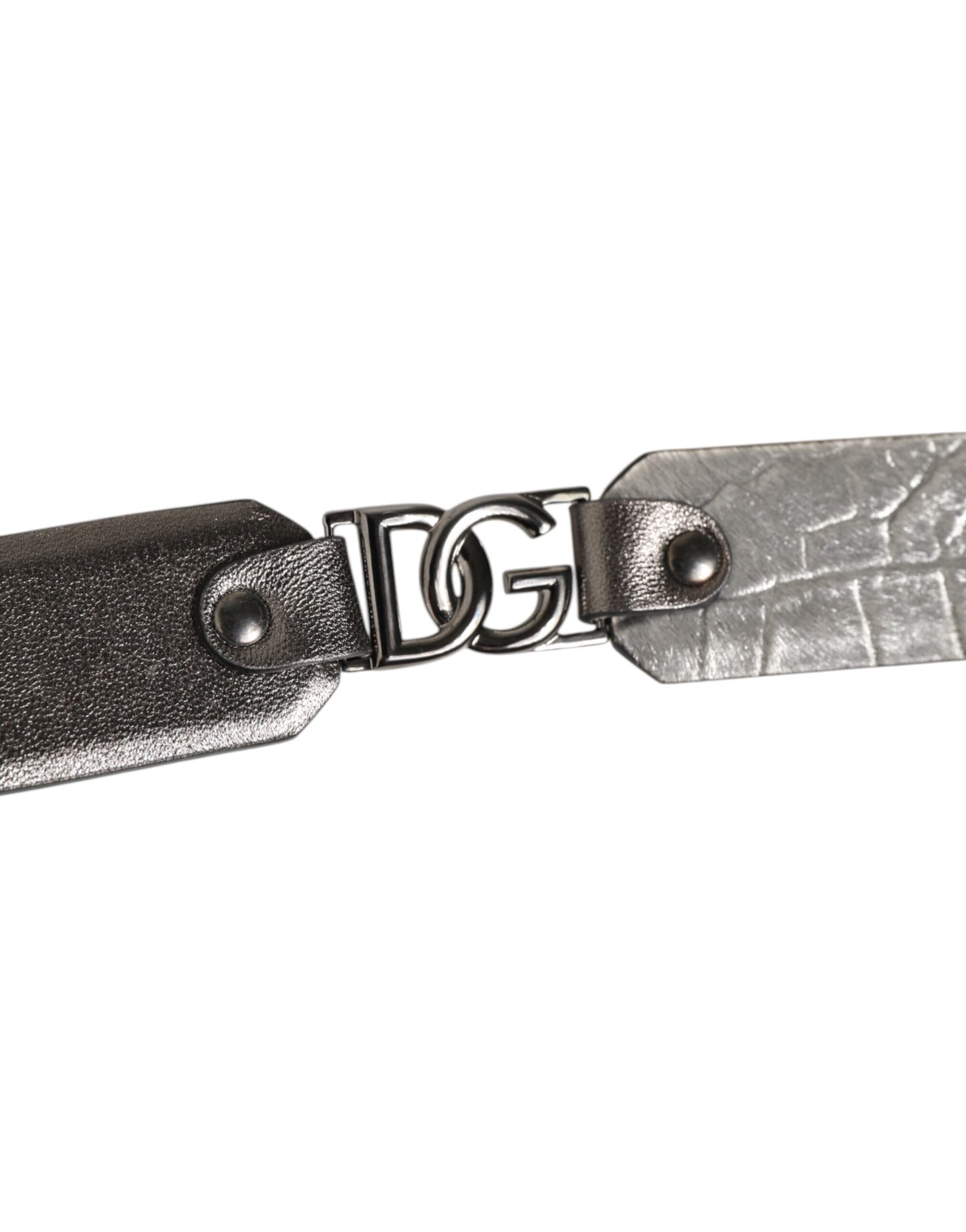 Dolce &amp; Gabbana Herrengürtel aus Leder mit genarbter Struktur, schwarz/silber