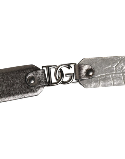 Dolce &amp; Gabbana Herrengürtel aus Leder mit genarbter Struktur, schwarz/silber
