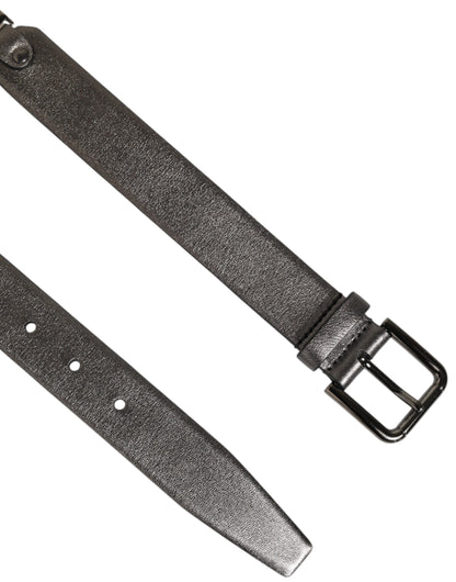 Dolce &amp; Gabbana Herrengürtel aus Leder mit genarbter Struktur, schwarz/silber