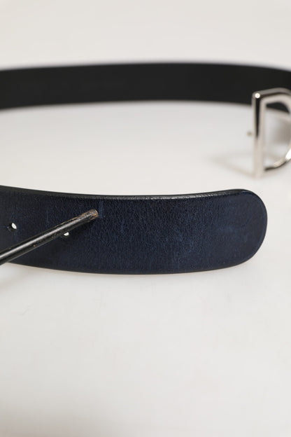 Dolce &amp; Gabbana Schwarzer klassischer silberner Metallgürtel mit DG-Logoschnalle