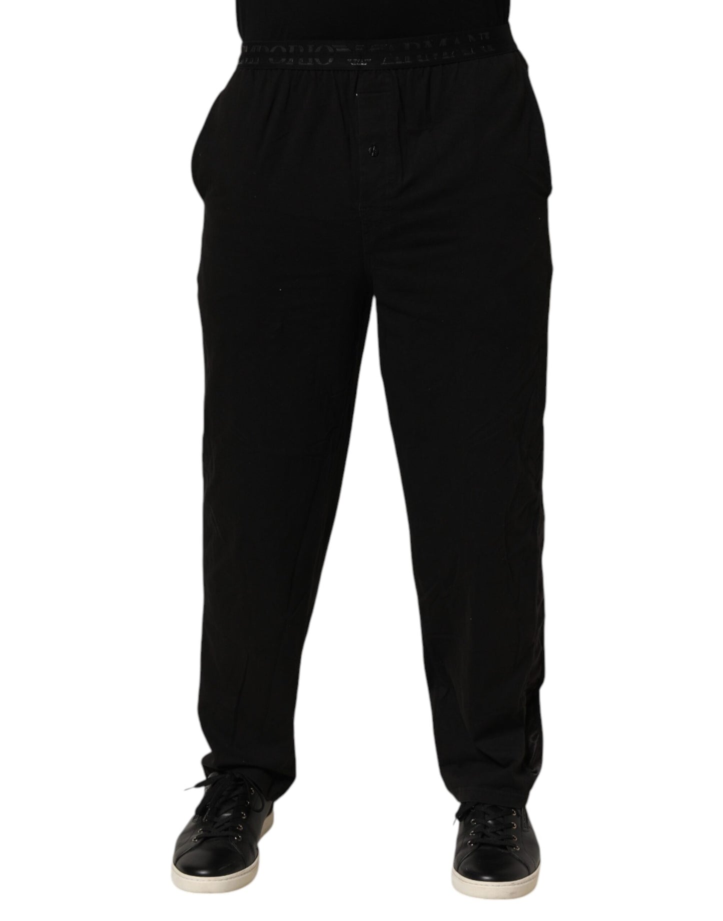 Emporio Armani – Schwarze Hose aus Baumwollmischung mit Logobund