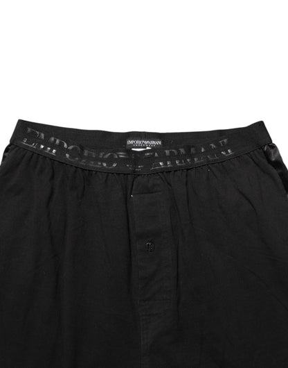 Emporio Armani – Schwarze Hose aus Baumwollmischung mit Logobund