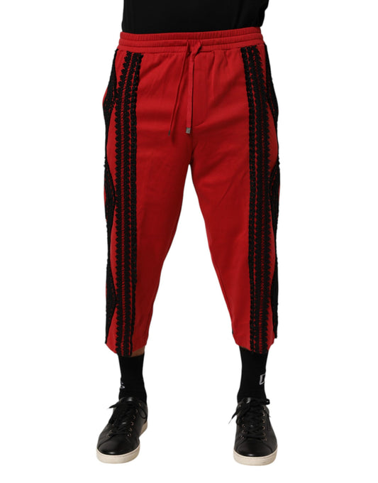 Dolce &amp; Gabbana – Rote, bestickte, lässige, kurze Hose