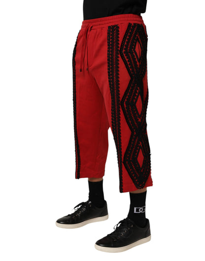 Dolce &amp; Gabbana – Rote, bestickte, lässige, kurze Hose