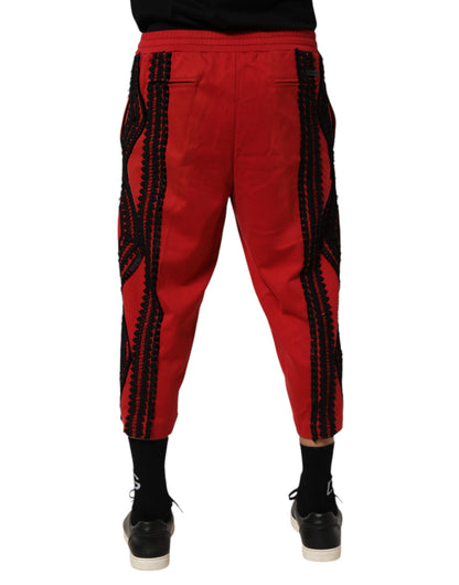 Dolce &amp; Gabbana – Rote, bestickte, lässige, kurze Hose