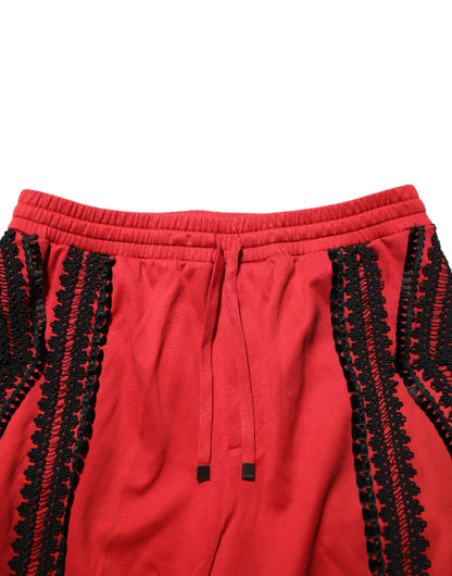 Dolce &amp; Gabbana – Rote, bestickte, lässige, kurze Hose