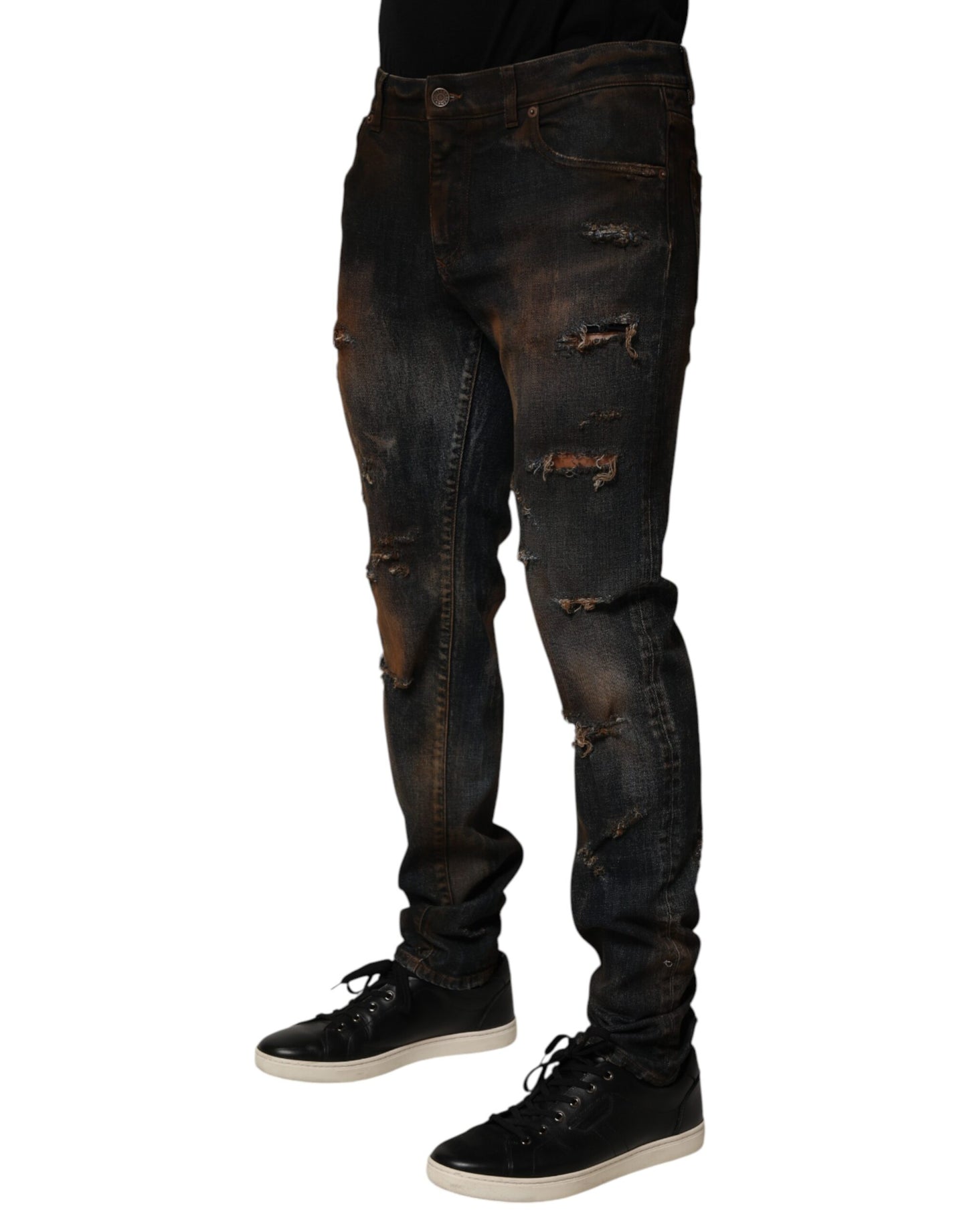 Dolce &amp; Gabbana Schwarze Skinny-Jeans aus zerfetzter Baumwolle für Herren