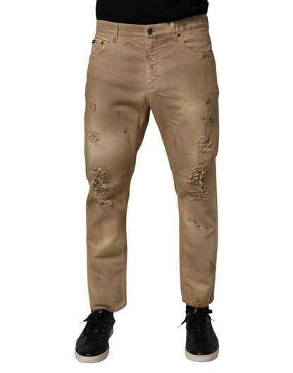 Dolce &amp; Gabbana Beige Baumwolle Lose Zerfetzte Herren Jeans