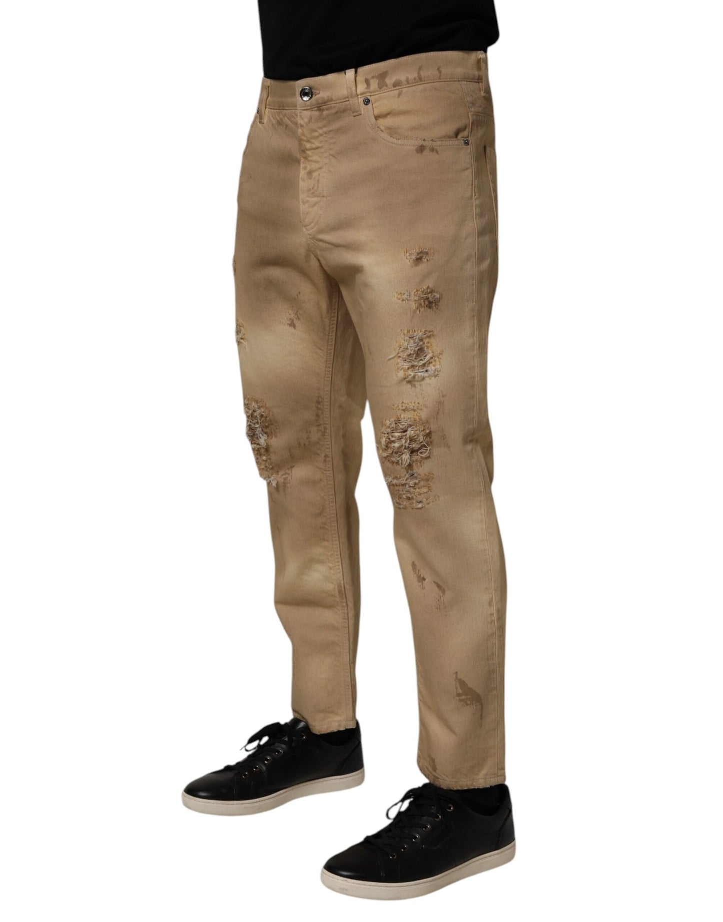 Dolce &amp; Gabbana Beige Baumwolle Lose Zerfetzte Herren Jeans