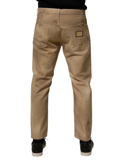 Dolce &amp; Gabbana Beige Baumwolle Lose Zerfetzte Herren Jeans