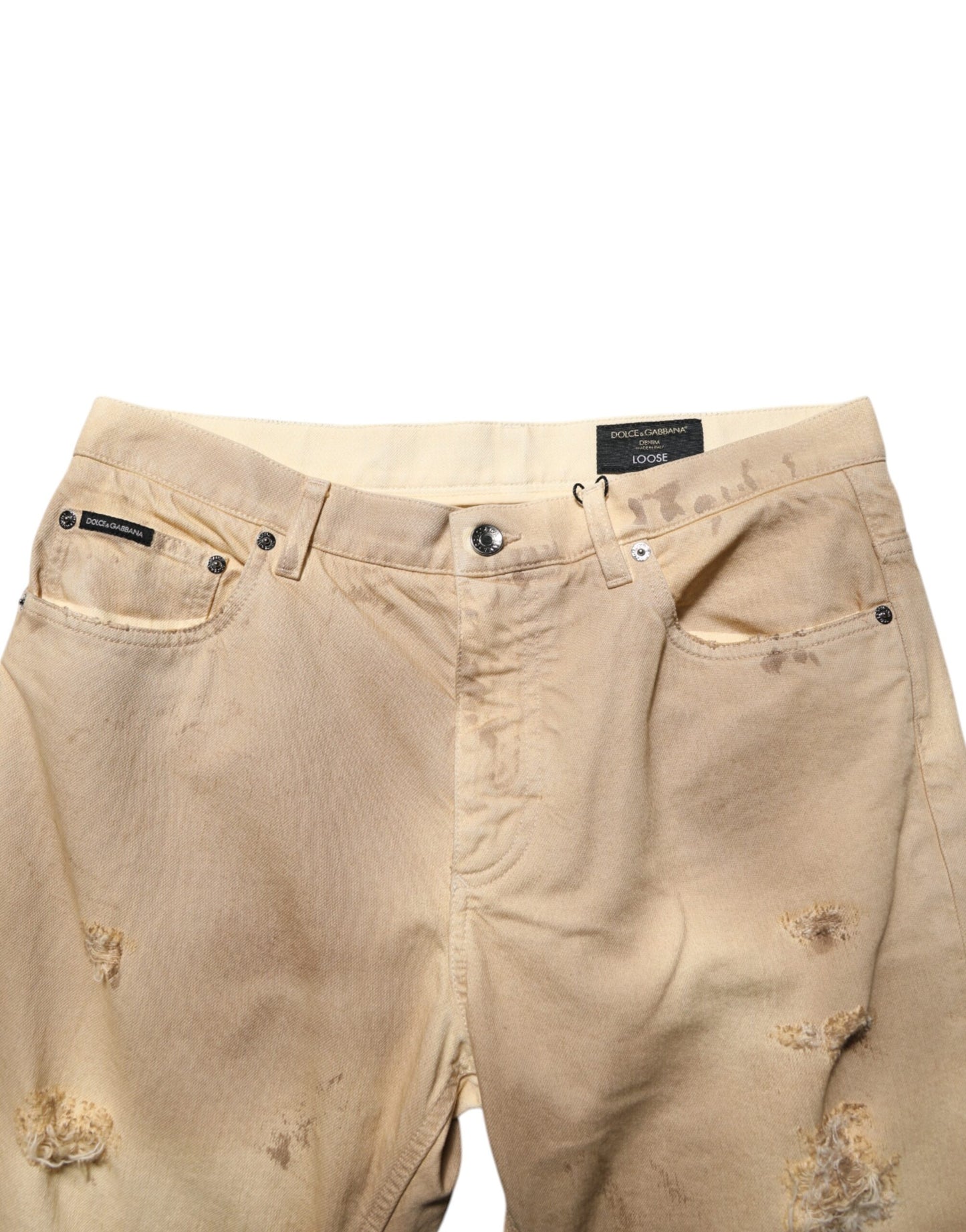 Dolce &amp; Gabbana Beige Baumwolle Lose Zerfetzte Herren Jeans