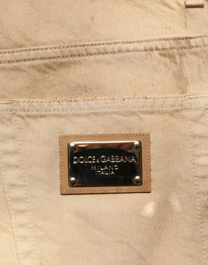 Dolce &amp; Gabbana Beige Baumwolle Lose Zerfetzte Herren Jeans