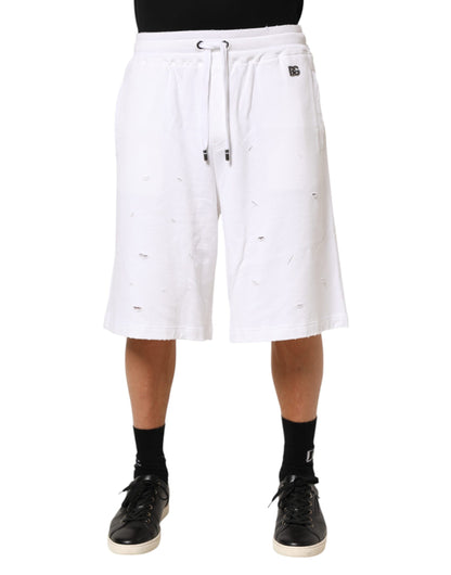 Dolce &amp; Gabbana – Weiße, zerrissene Bermuda-Jogginghose aus Baumwolle