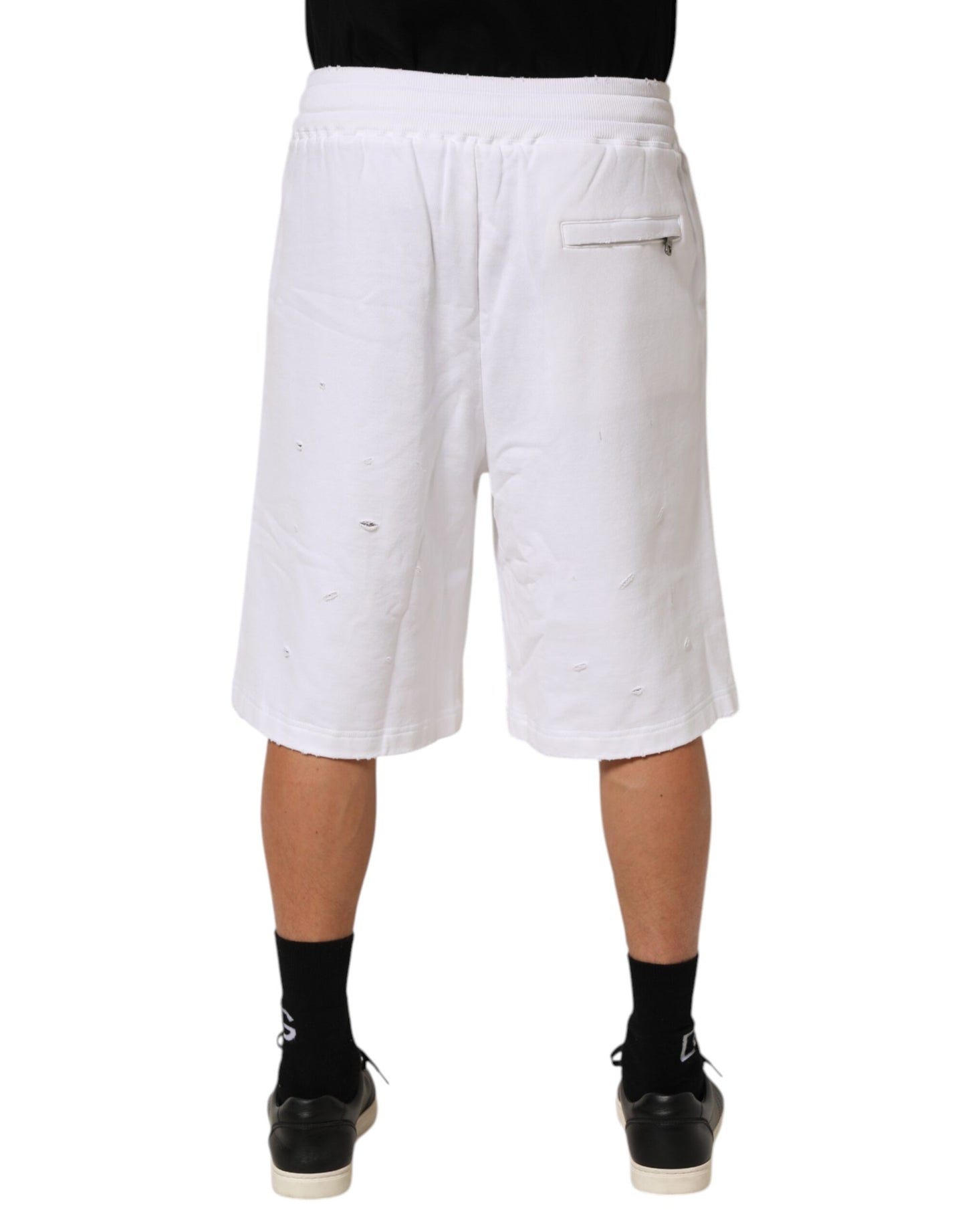 Dolce &amp; Gabbana – Weiße, zerrissene Bermuda-Jogginghose aus Baumwolle