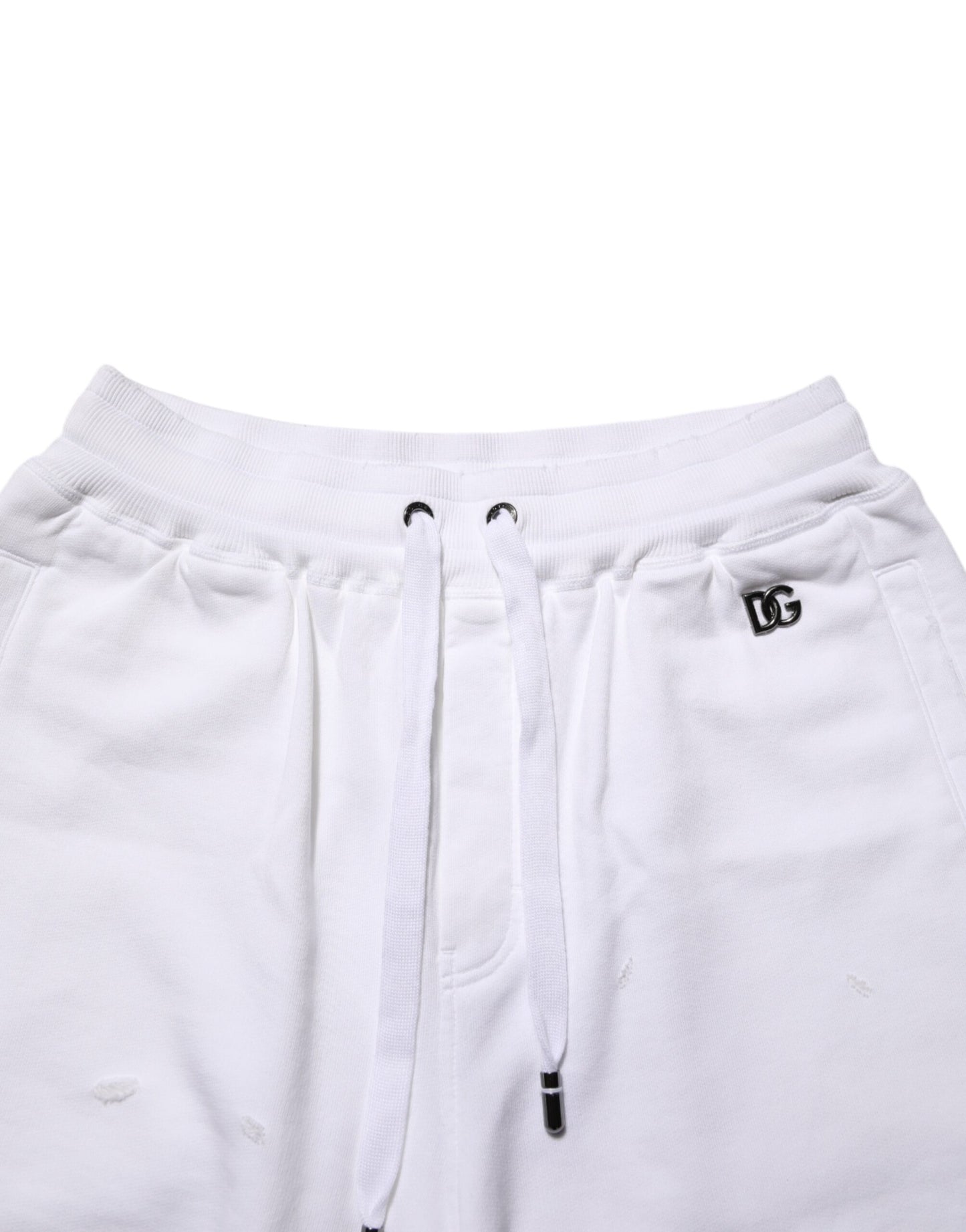 Dolce &amp; Gabbana – Weiße, zerrissene Bermuda-Jogginghose aus Baumwolle