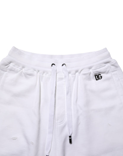Dolce &amp; Gabbana – Weiße, zerrissene Bermuda-Jogginghose aus Baumwolle
