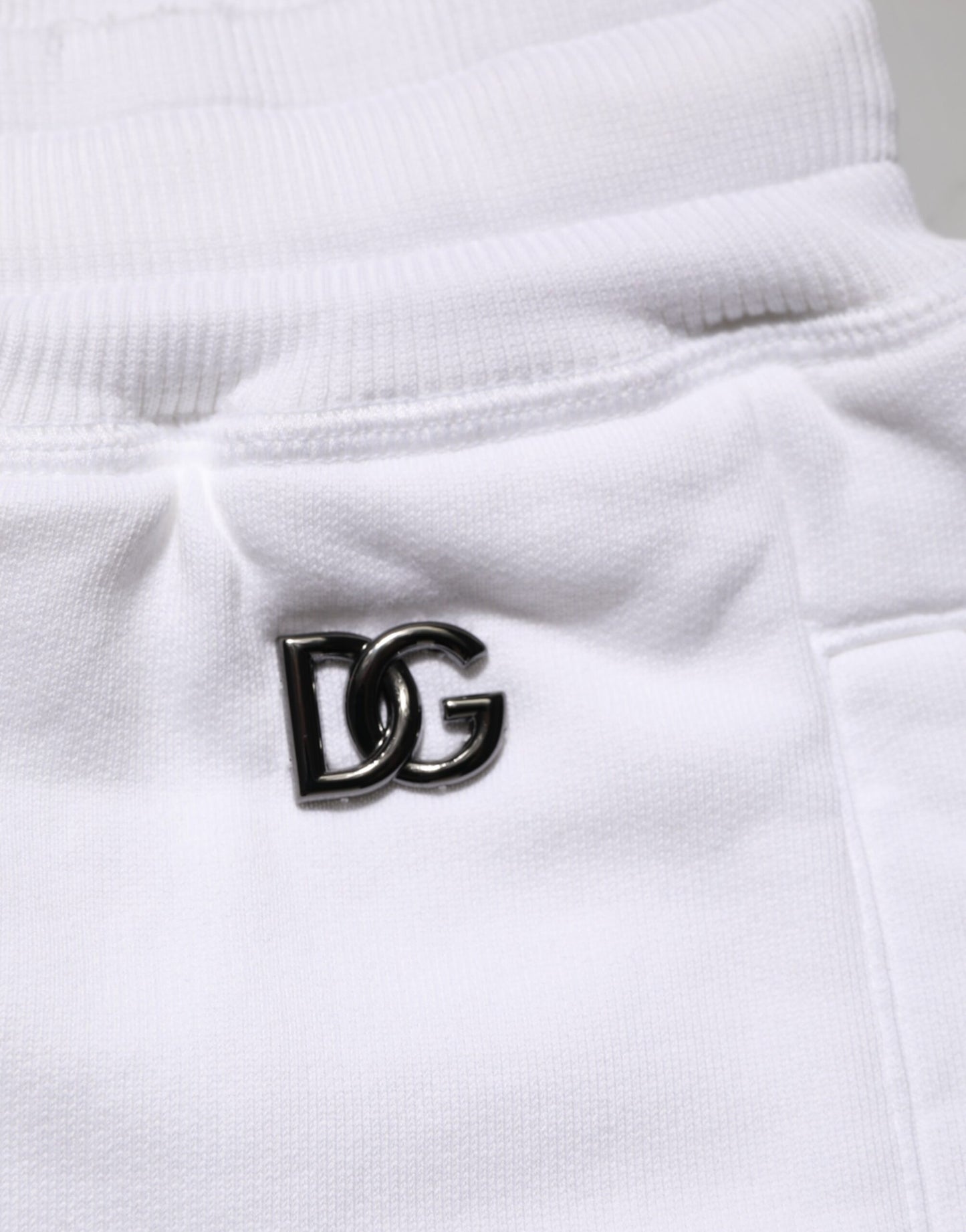 Dolce &amp; Gabbana – Weiße, zerrissene Bermuda-Jogginghose aus Baumwolle